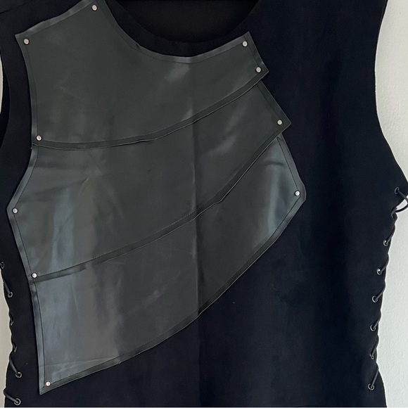 Goth tunic dress  long black corset sides size 3L pop over studded warrior - Picture 14 of 14